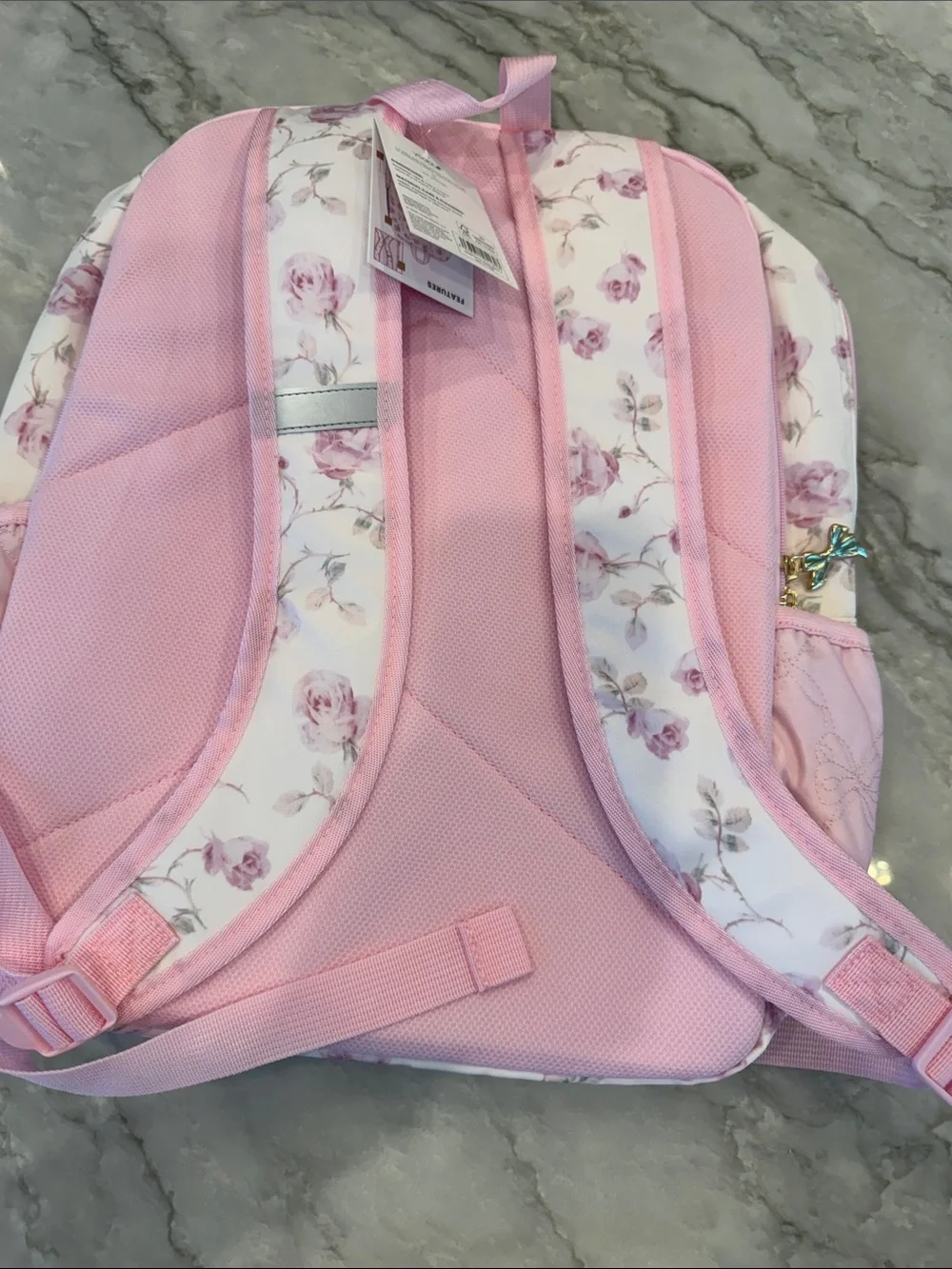 Pink Floral Kids Backpack with Bow Charm
